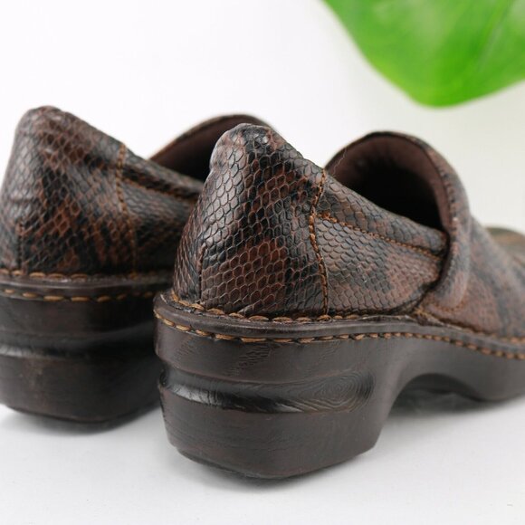 Born Womens Peggy Clog Size 8 Brown Black Leather Snakeskin Wedge Heel Shoe - Picture 5 of 12